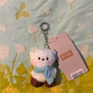 BT21 RJ Plush Keychain - White with Blue Scarf